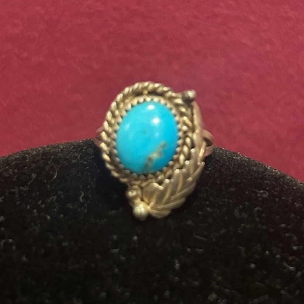 925 Silver Turquoise Feather Shadow Box RING - Picture 2 of 9